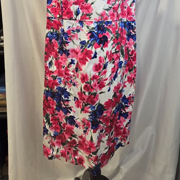 Talbots Floral Dress Size 14W Blue, Red, & White Lined Zip Sleeveless - Picture 8 of 9